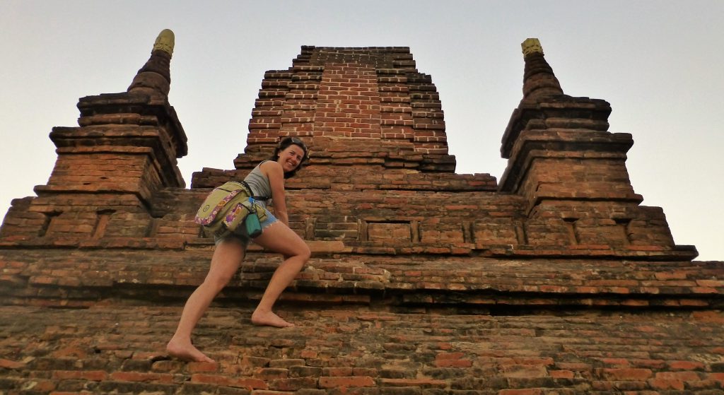 Climbing a temple in Bagan Myanmar