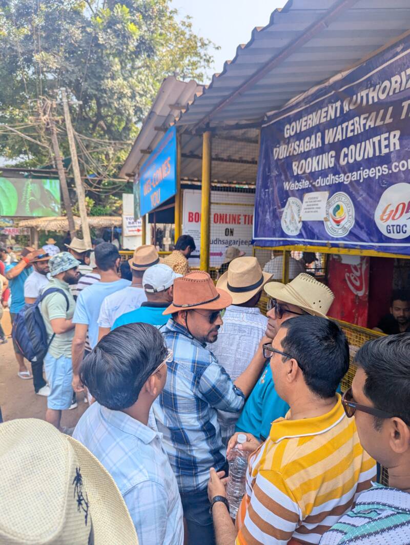 Long waiting line outside the park- Dudhsagar Falls