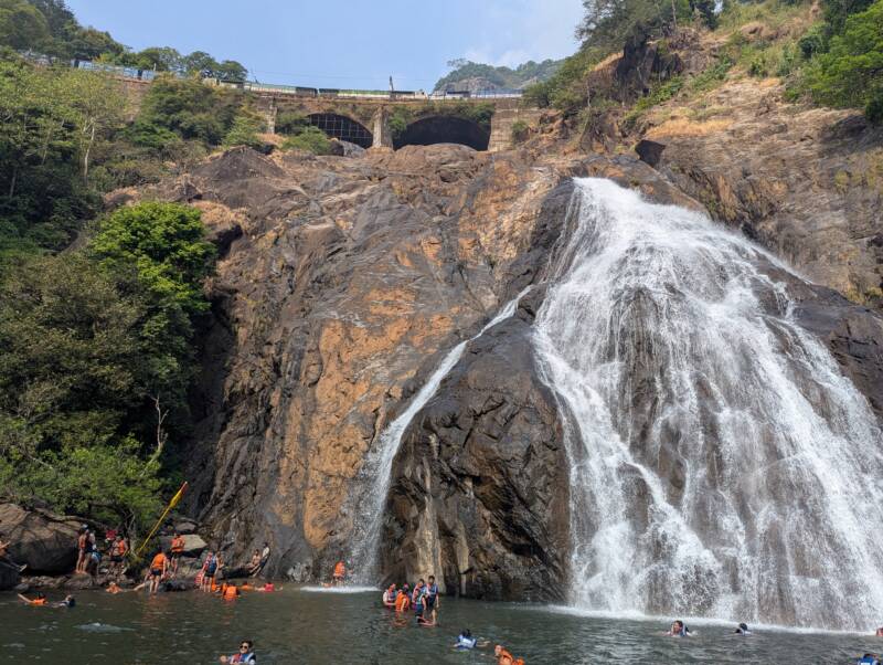 Dudhsagar Falls with train passing