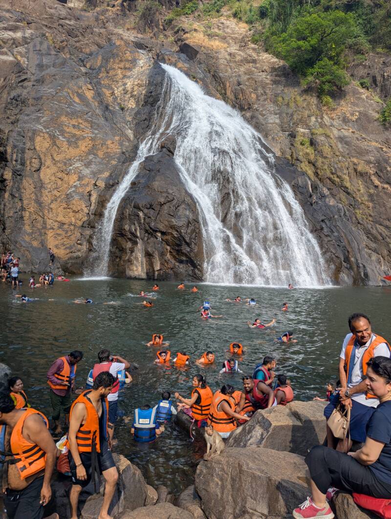 Swimming with life vest near Dudhsagar Falls - Goa