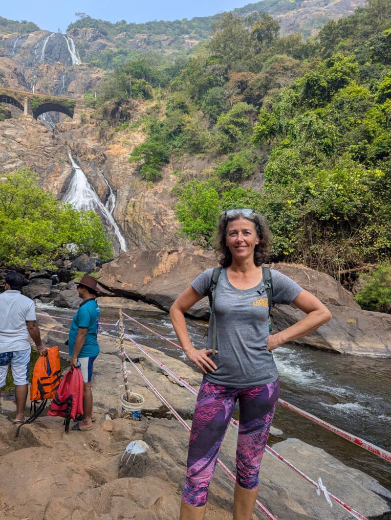Posing at Dudhsagar Falls, Goa - India - Dudhsagar Falls Guide