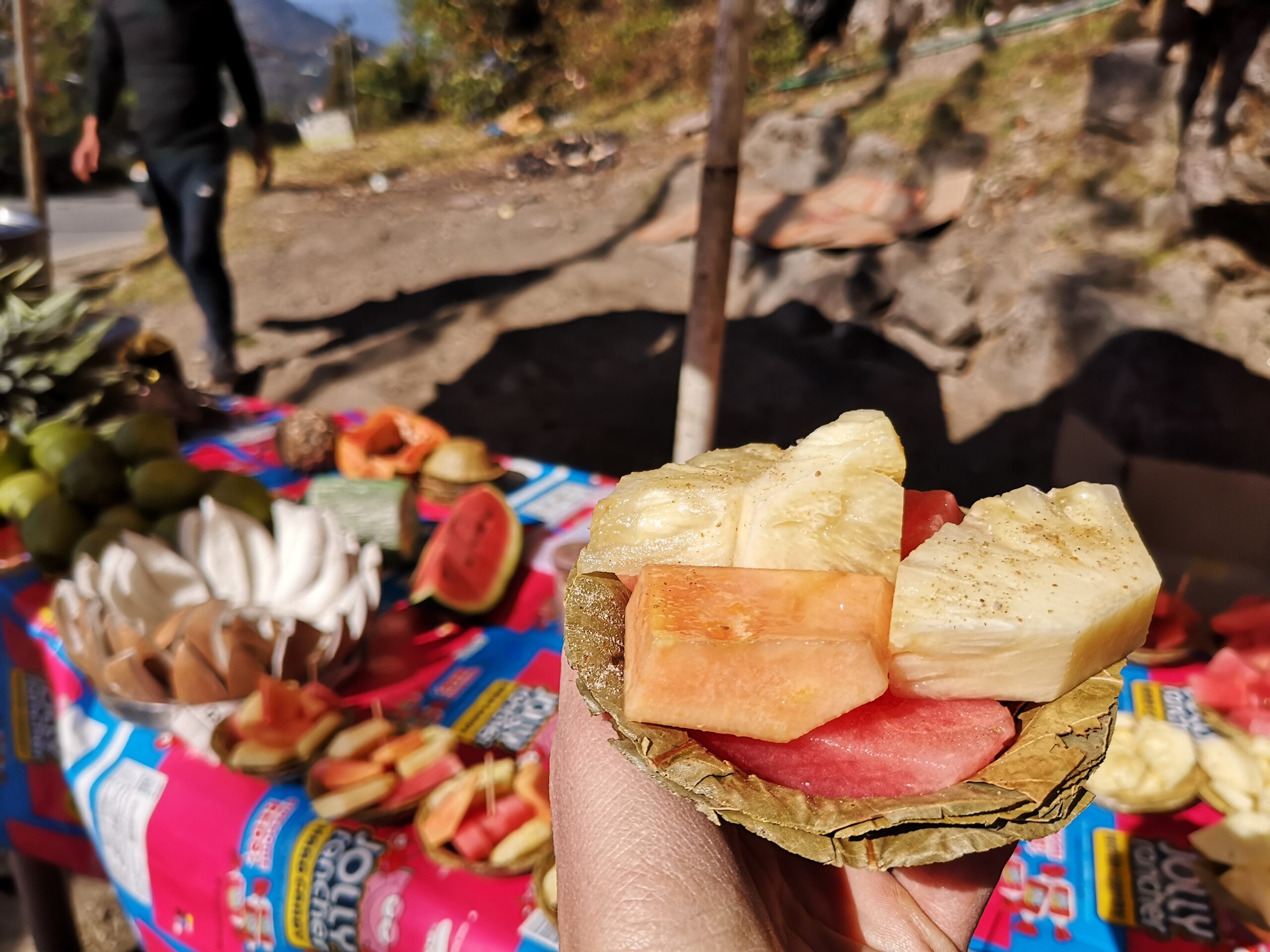 Delicious fruit with spices - at the waterfalls in Sikkim near Gangtok