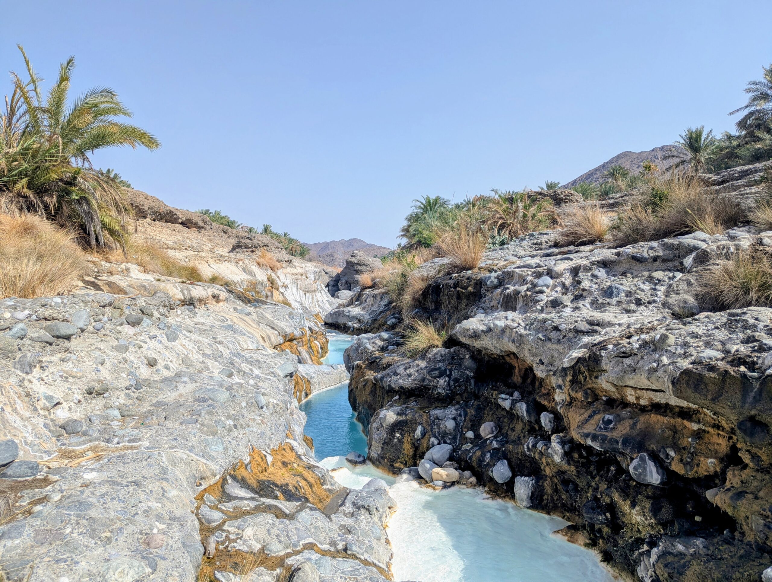 Going from blue to white at the Wadi Hoqain Oman