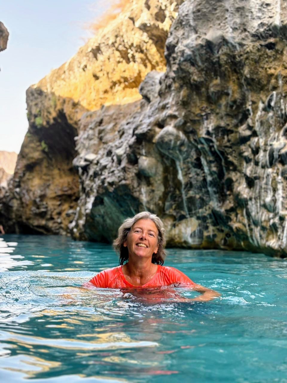 Swimming in the Turquoise waters of Wadi Hoqain near Rustaq